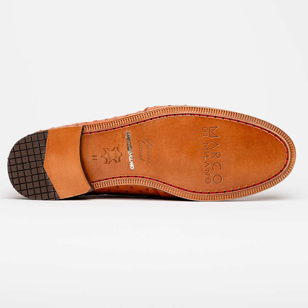 Marco Di Milano Aubiere Ostrich Quill Tassel Loafers Cognac
