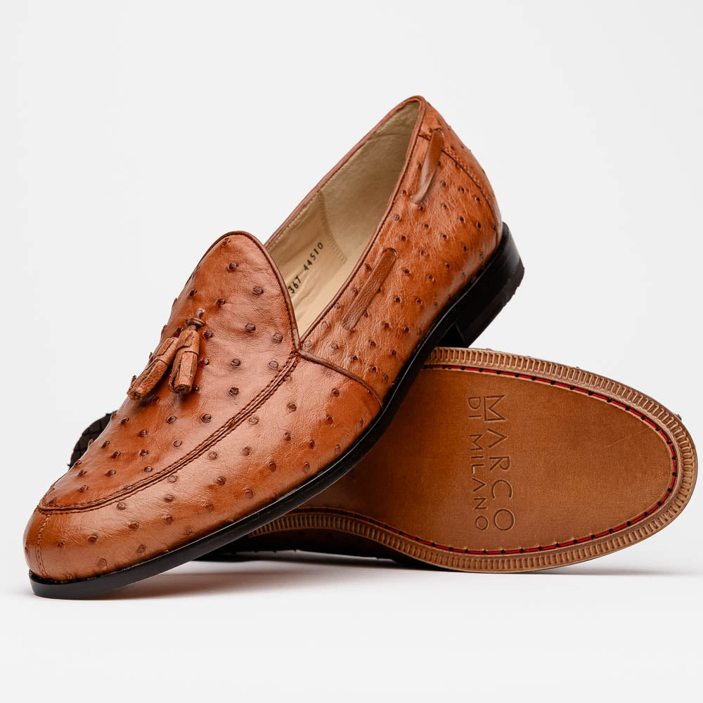 Marco Di Milano Aubiere Ostrich Quill Tassel Loafers Cognac