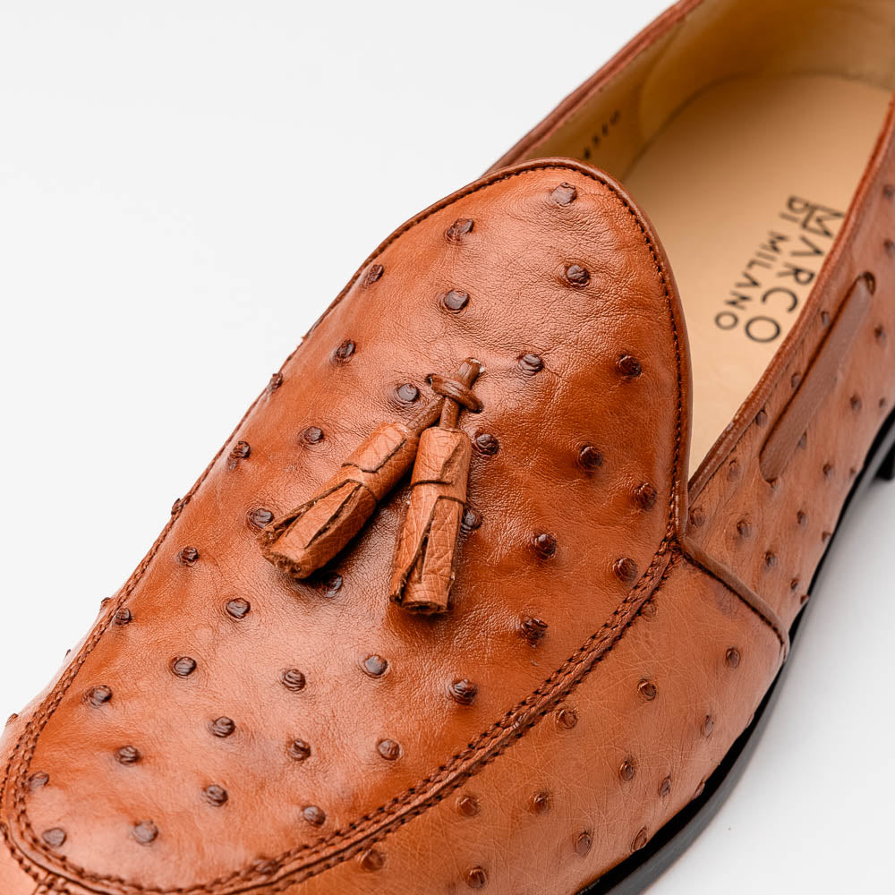 Marco Di Milano Aubiere Ostrich Quill Tassel Loafers Cognac