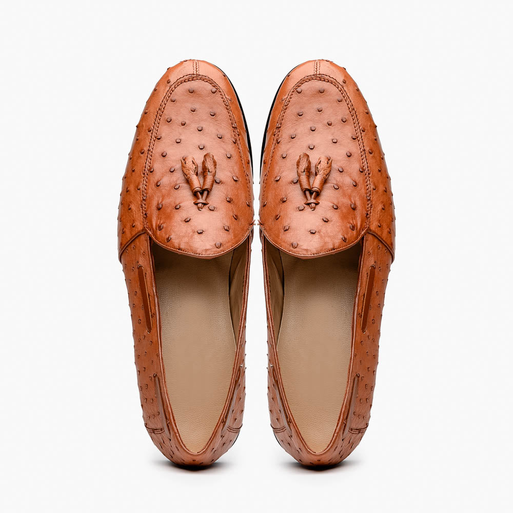 Marco Di Milano Aubiere Ostrich Quill Tassel Loafers Cognac