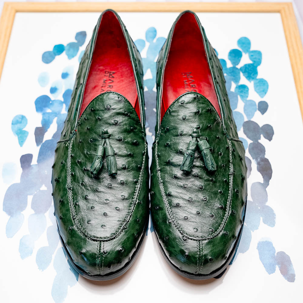 Marco Di Milano Aubiere Ostrich Quill Tassel Loafers Forest Green