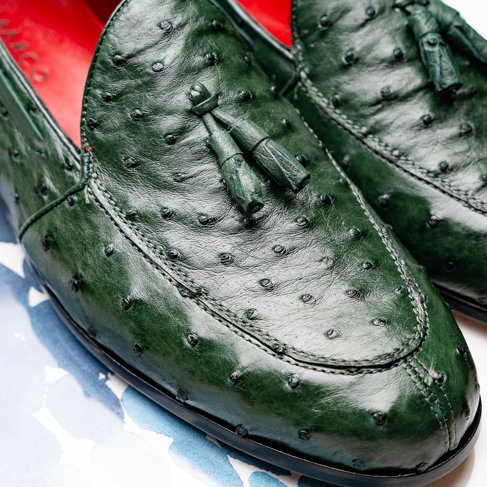 Marco Di Milano Aubiere Ostrich Quill Tassel Loafers Forest Green