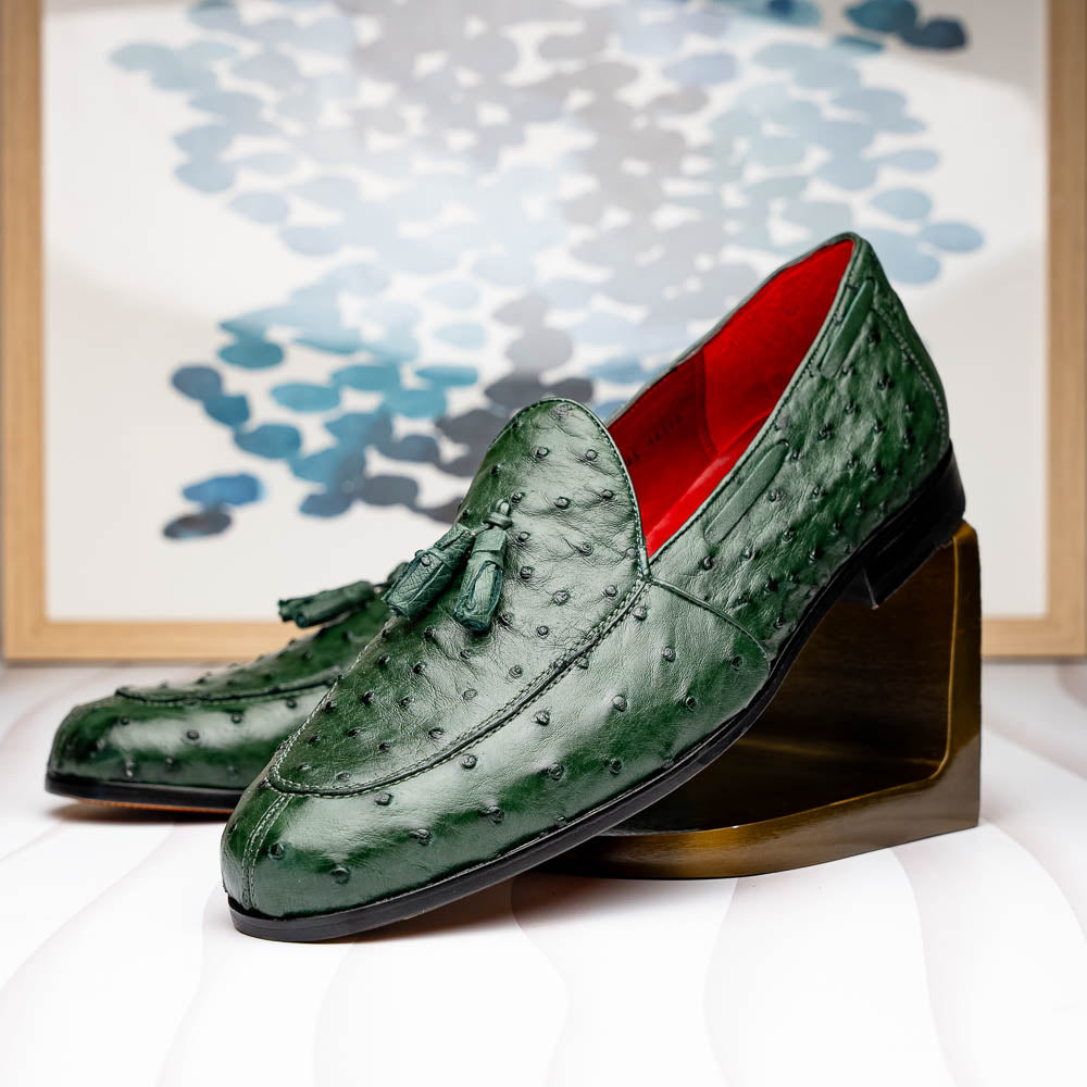 Marco Di Milano Aubiere Ostrich Quill Tassel Loafers Forest Green