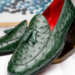 Marco Di Milano Aubiere Ostrich Quill Tassel Loafers Forest Green