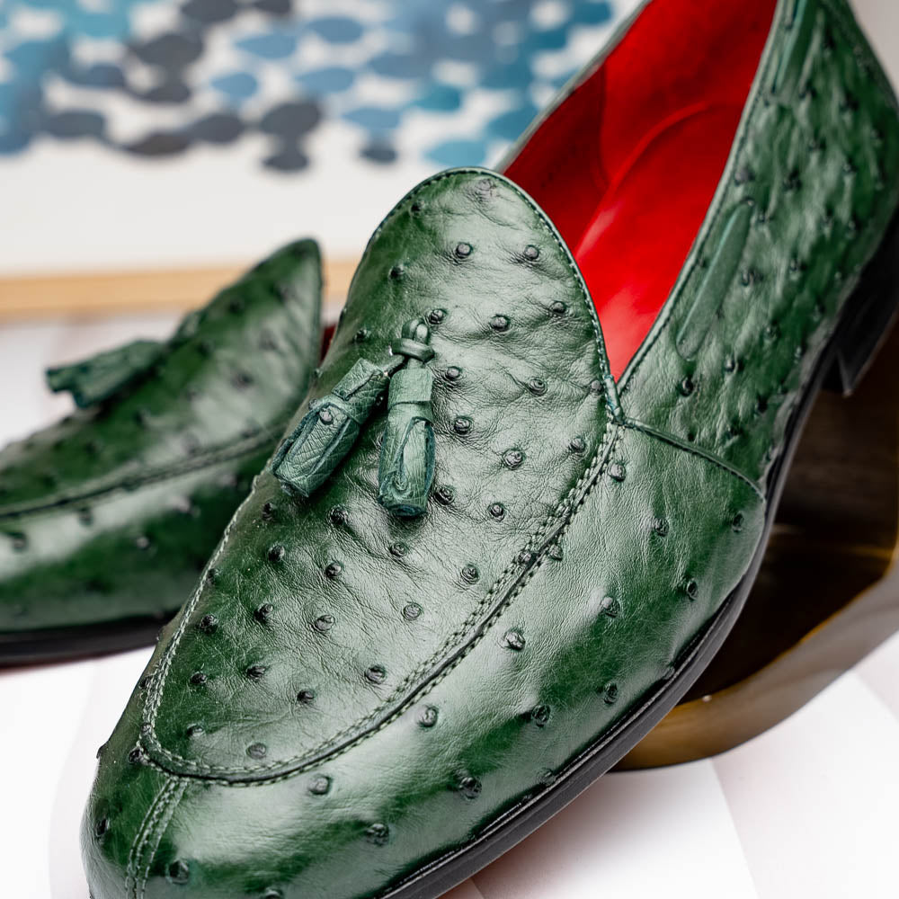 Marco Di Milano Aubiere Ostrich Quill Tassel Loafers Forest Green