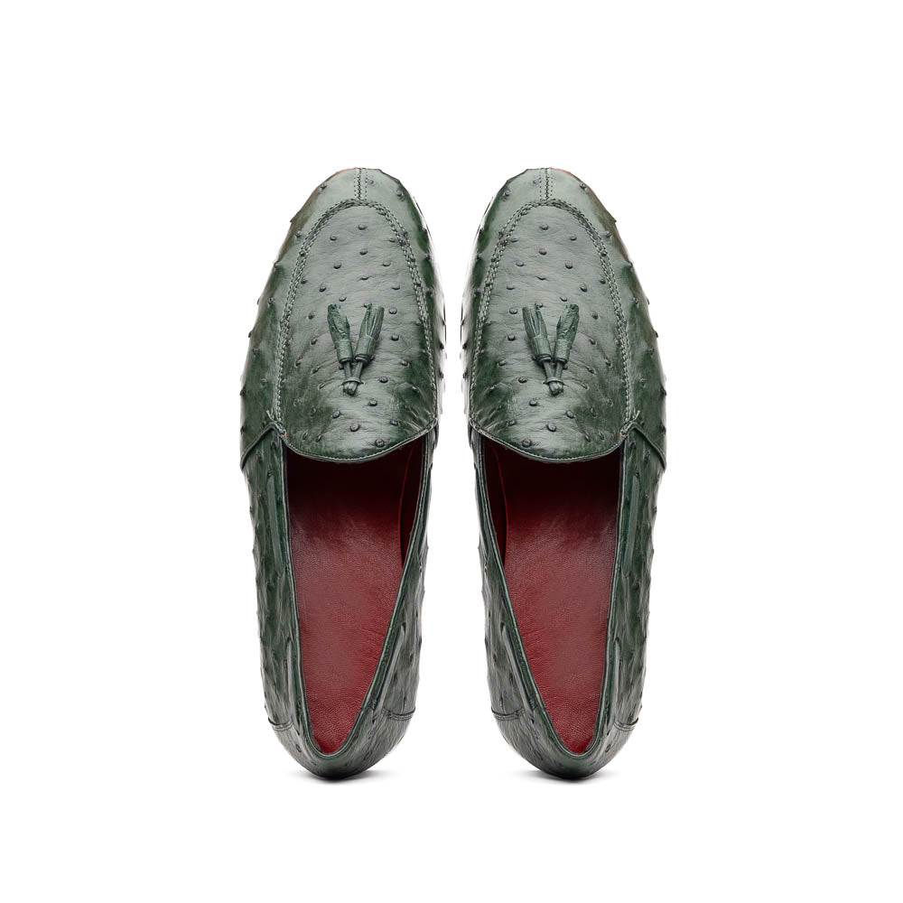 Marco Di Milano Aubiere Ostrich Quill Tassel Loafers Forest Green