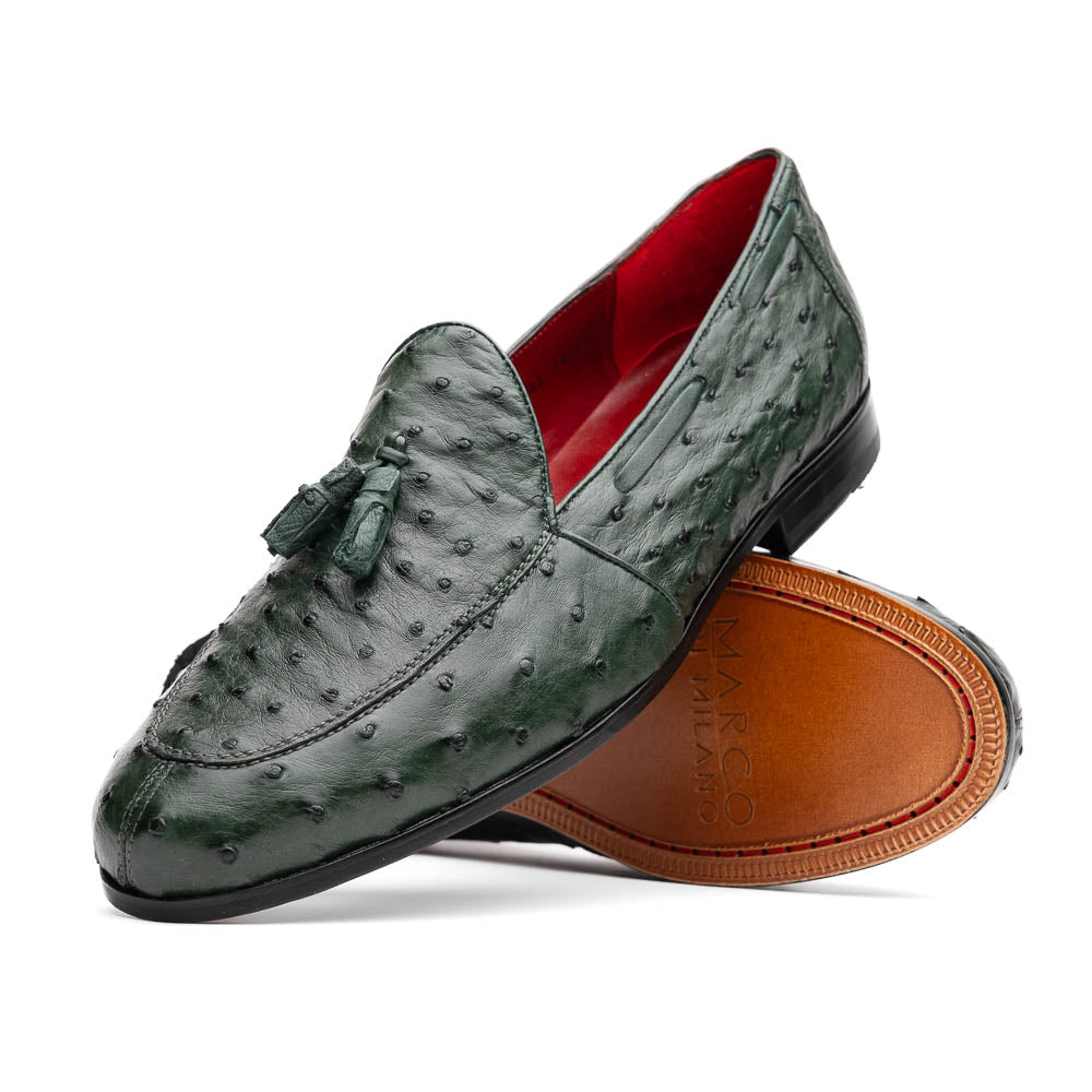 Marco Di Milano Aubiere Ostrich Quill Tassel Loafers Forest Green