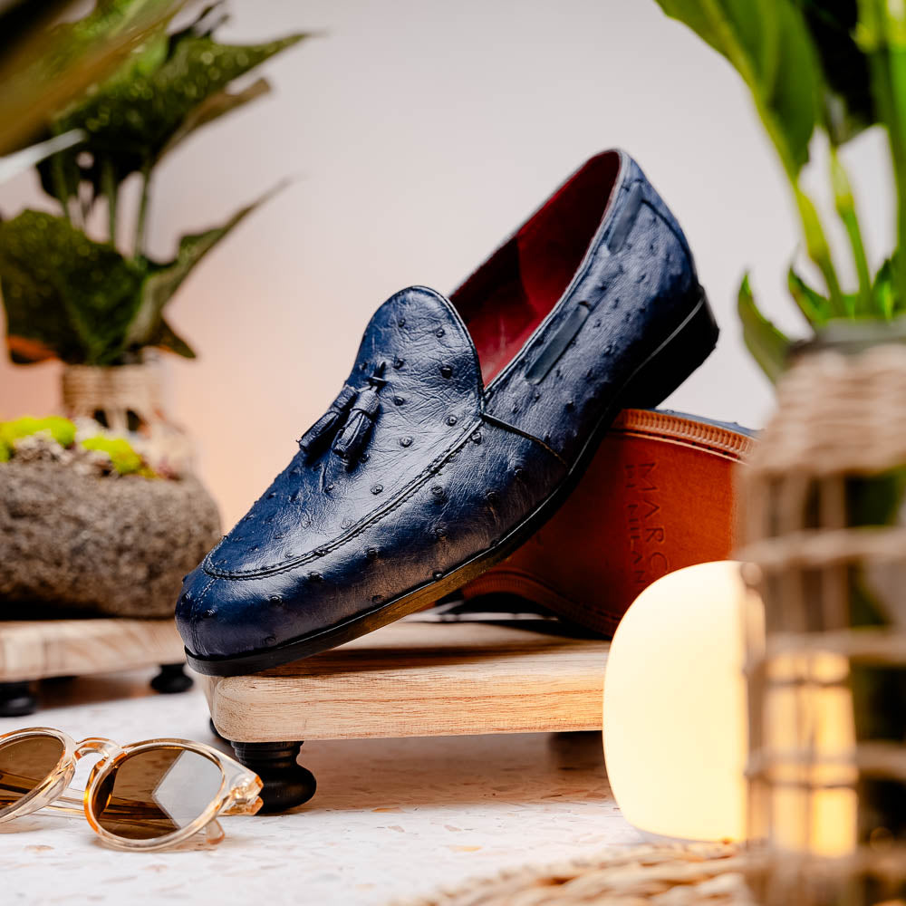 Marco Di Milano Aubiere Ostrich Quill Tassel Loafers Navy