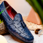 Marco Di Milano Aubiere Ostrich Quill Tassel Loafers Navy