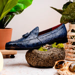 Marco Di Milano Aubiere Ostrich Quill Tassel Loafers Navy