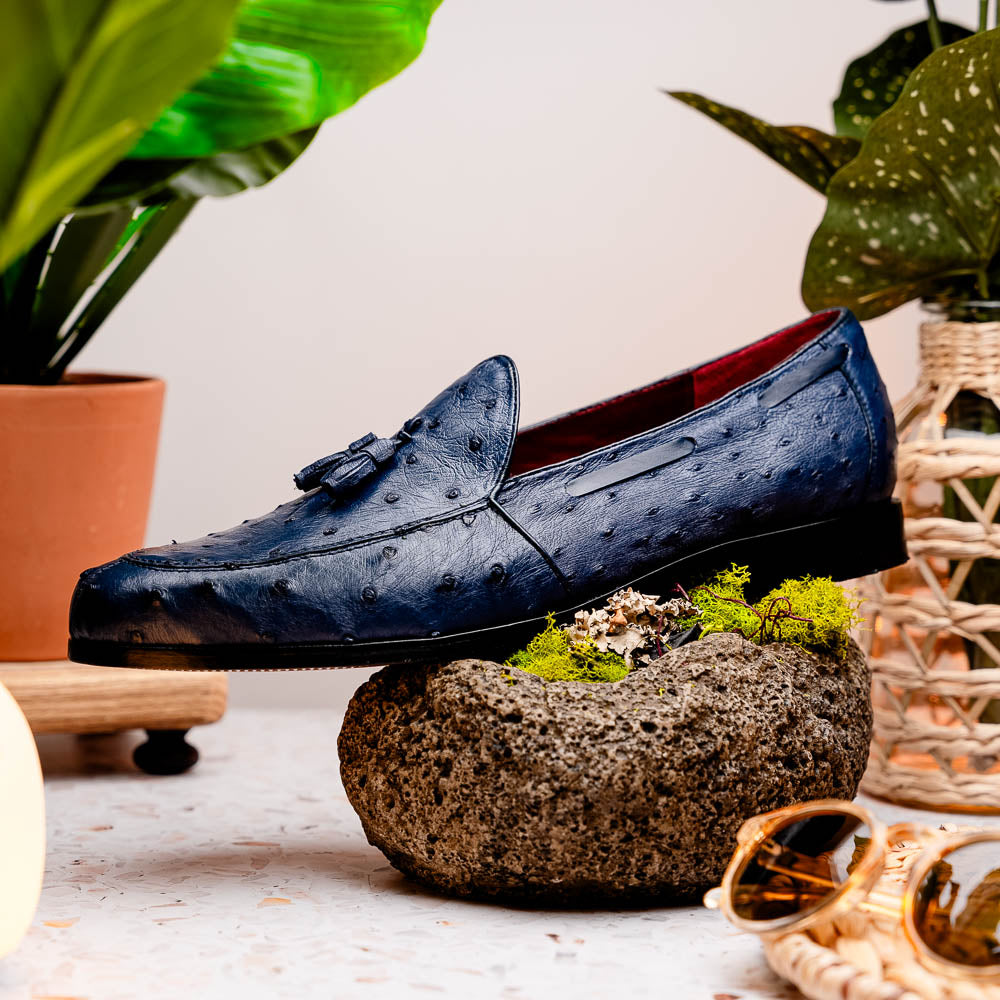 Marco Di Milano Aubiere Ostrich Quill Tassel Loafers Navy