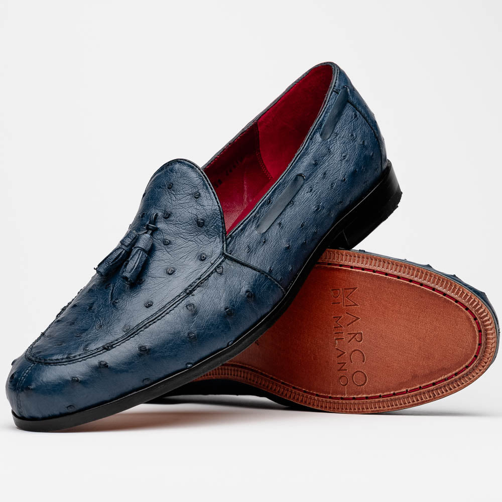 Marco Di Milano Aubiere Ostrich Quill Tassel Loafers Navy