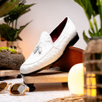 Marco Di Milano Aubiere Ostrich Quill Tassel Loafers White