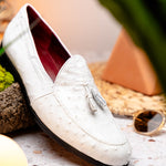 Marco Di Milano Aubiere Ostrich Quill Tassel Loafers White