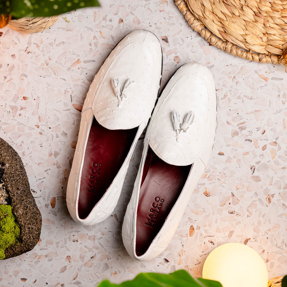 Marco Di Milano Aubiere Ostrich Quill Tassel Loafers White