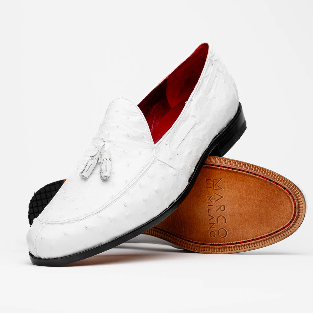 Marco Di Milano Aubiere Ostrich Quill Tassel Loafers White