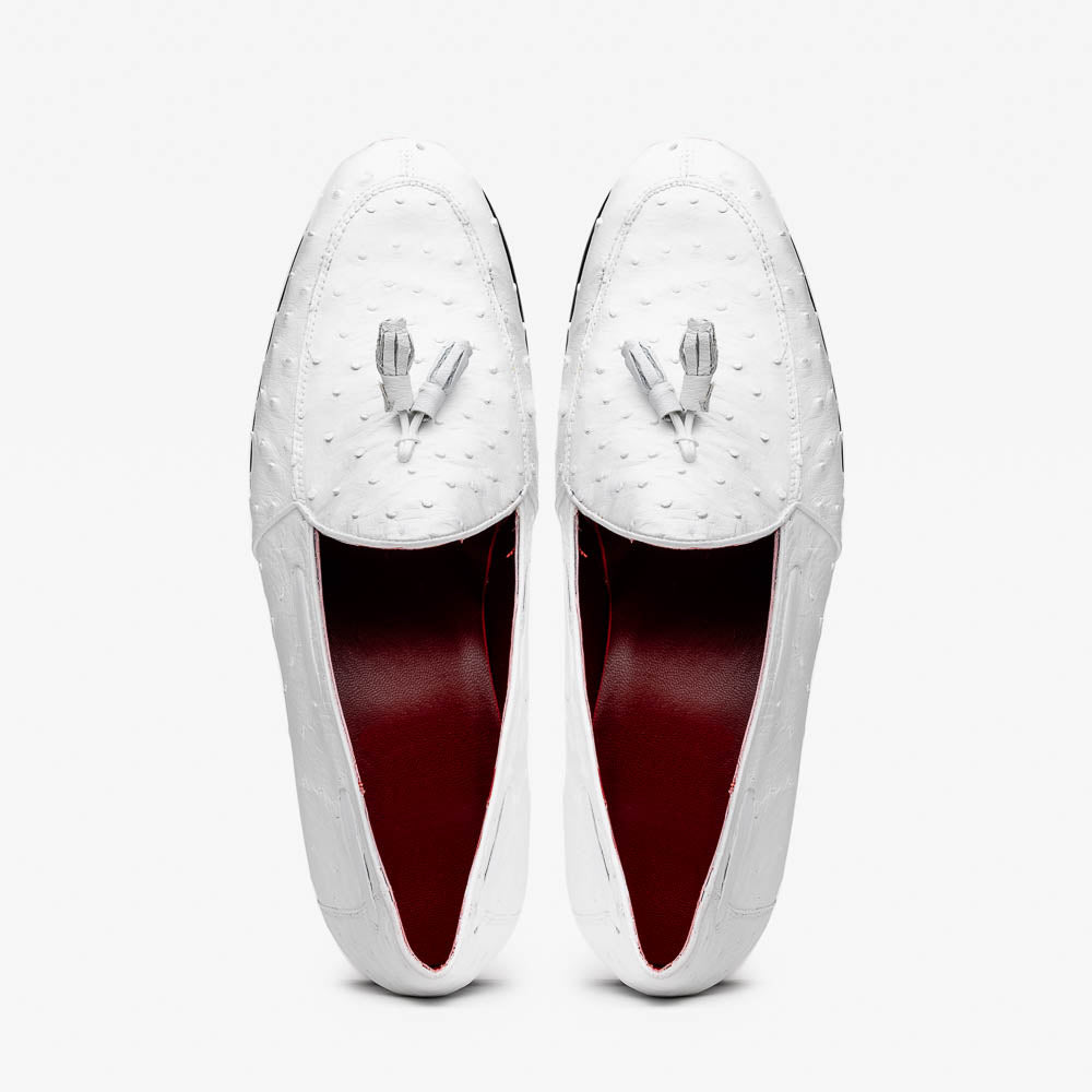 Marco Di Milano Aubiere Ostrich Quill Tassel Loafers White