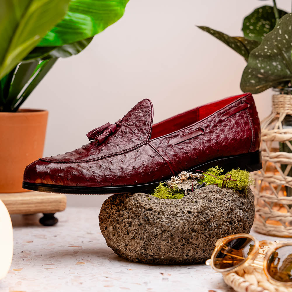 Marco Di Milano Aubiere Ostrich Quill Tassel Loafers Wine
