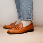 Marco Di Milano Aubiere Ostrich Quill Tassel Loafers Cognac