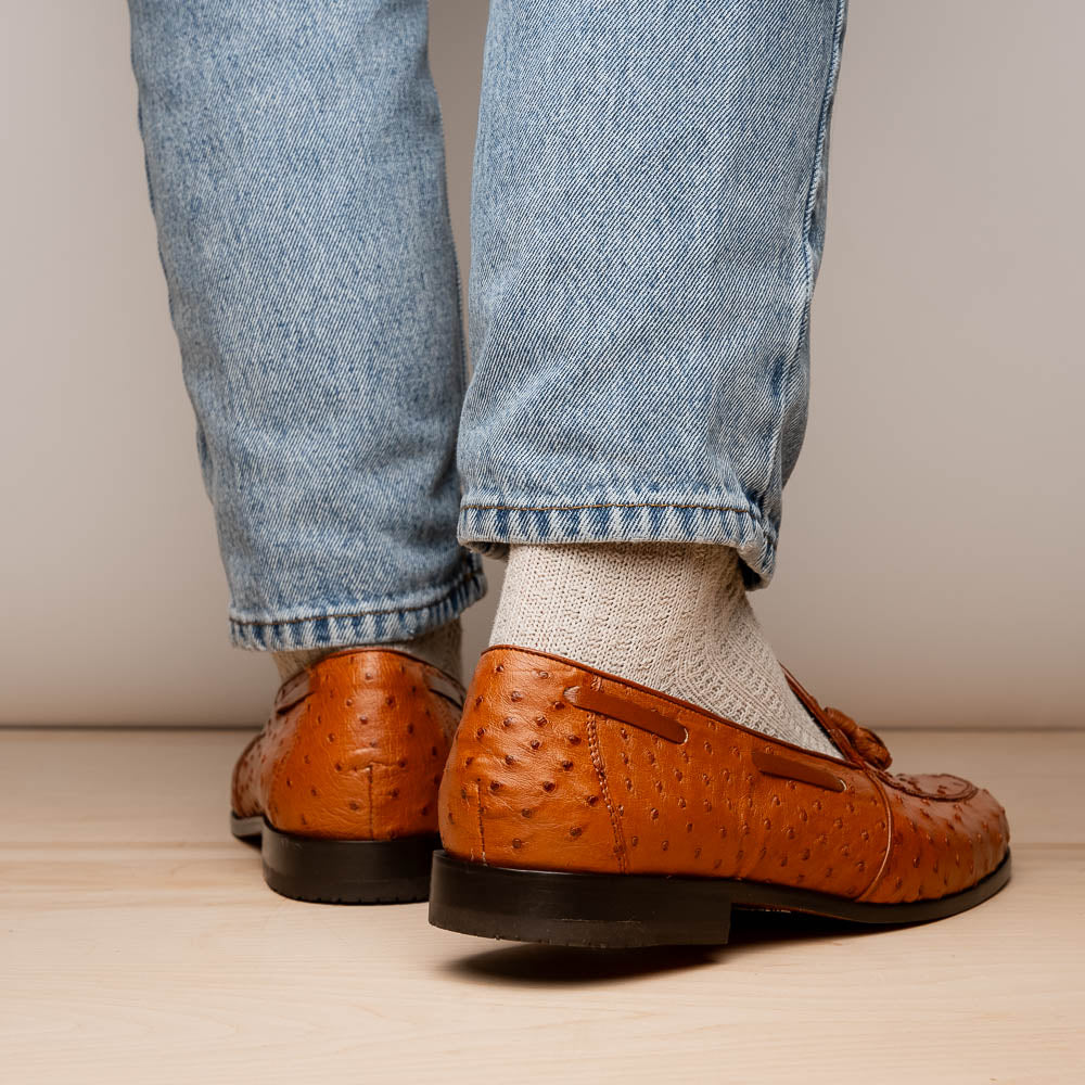 Marco Di Milano Aubiere Ostrich Quill Tassel Loafers Cognac