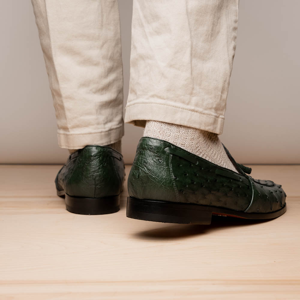 Marco Di Milano Aubiere Ostrich Quill Tassel Loafers Forest Green