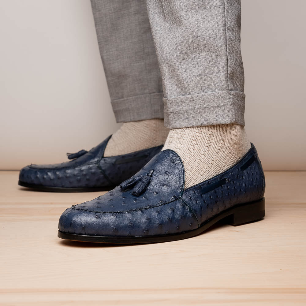 Marco Di Milano Aubiere Ostrich Quill Tassel Loafers Navy