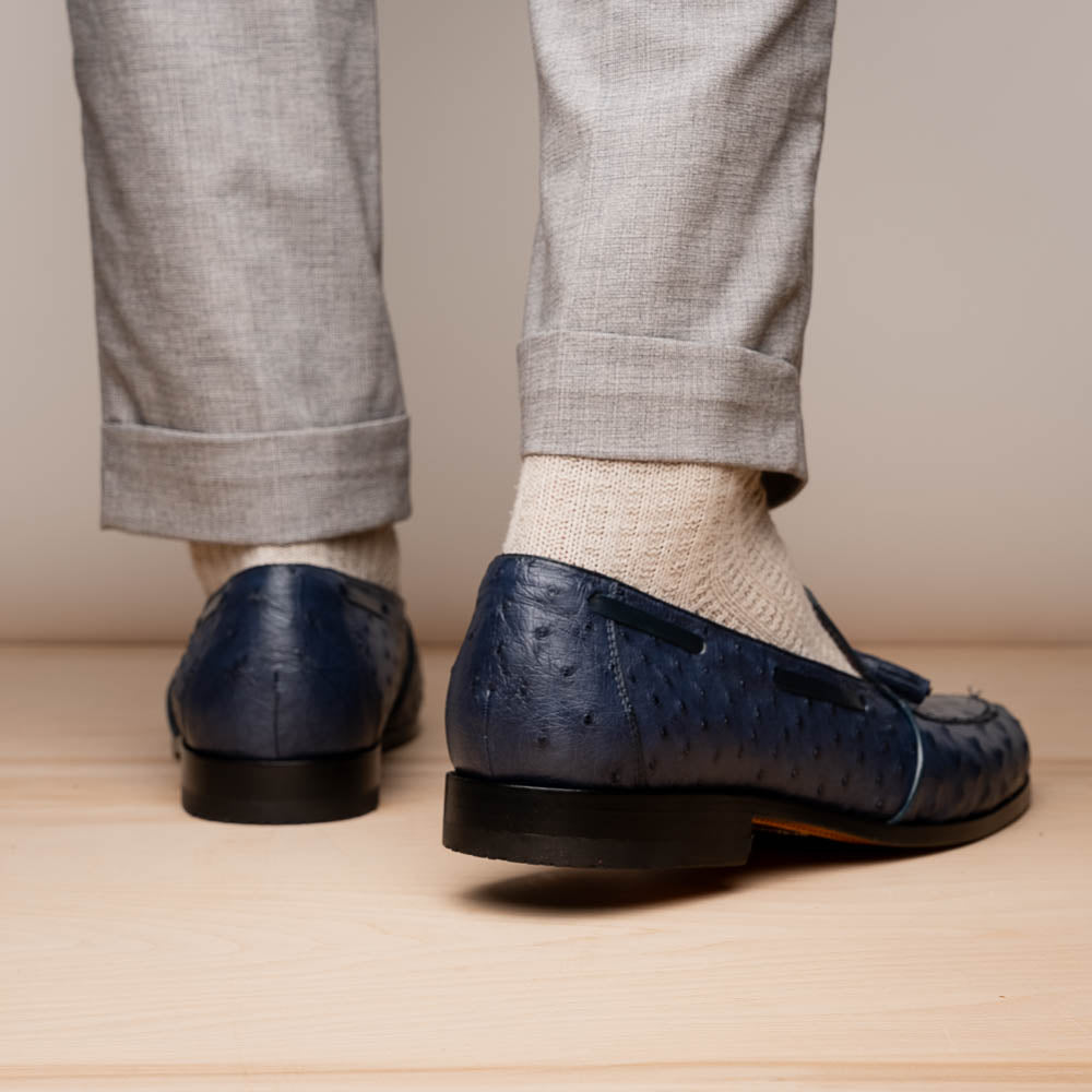 Marco Di Milano Aubiere Ostrich Quill Tassel Loafers Navy