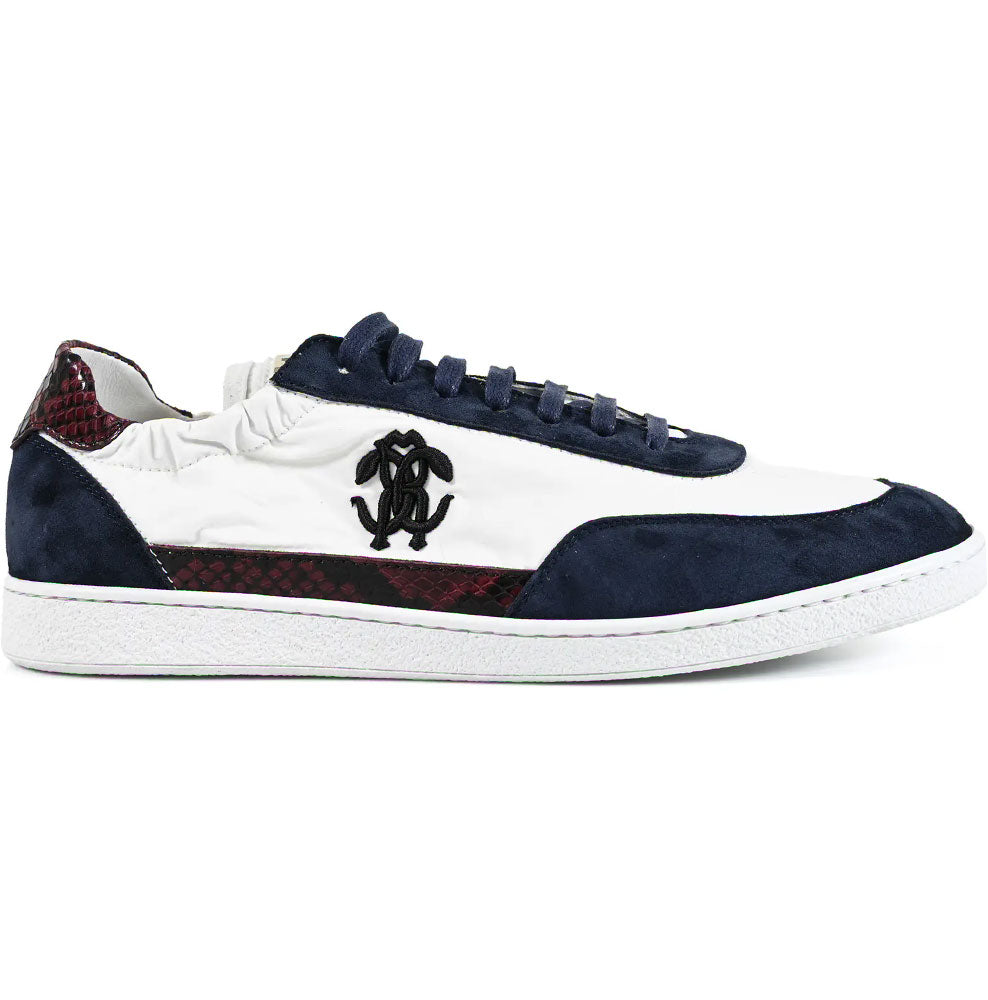 Roberto Cavalli Python Embossed Leather & Suede Sneaker Navy / White / Wine