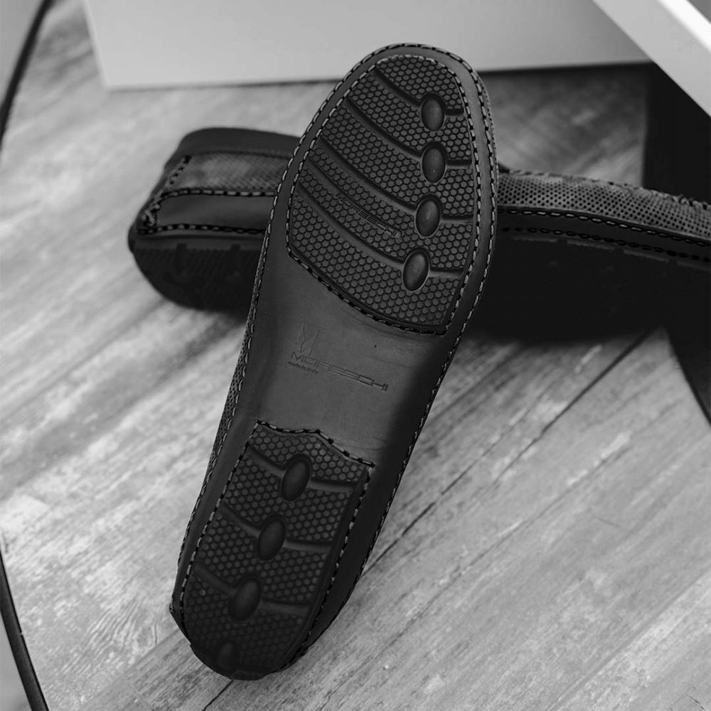 Moreschi Bahamas Perforated Nubuck Driving Loafers Black
