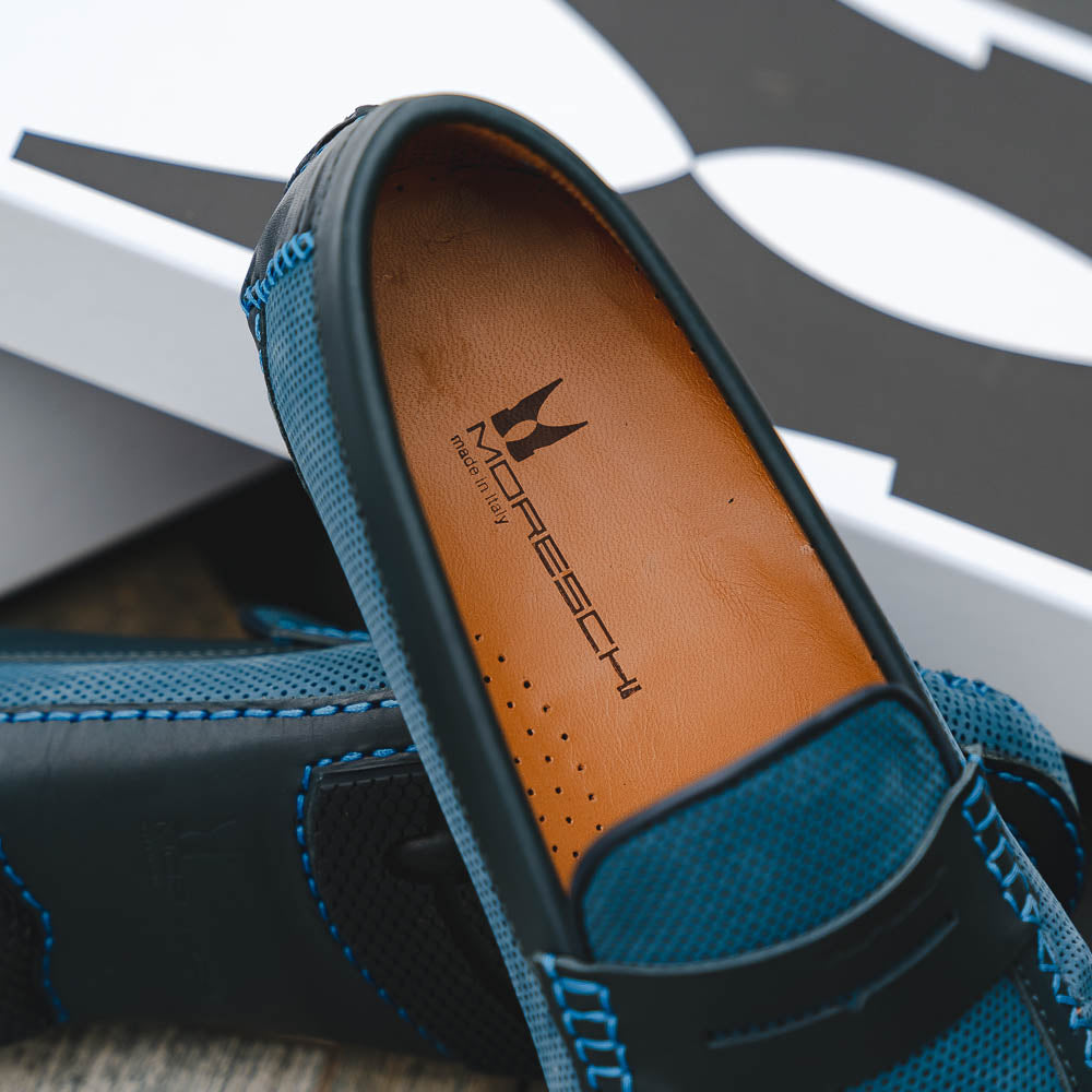 Moreschi Bahamas Perforated Nubuck Driving Loafers Navy