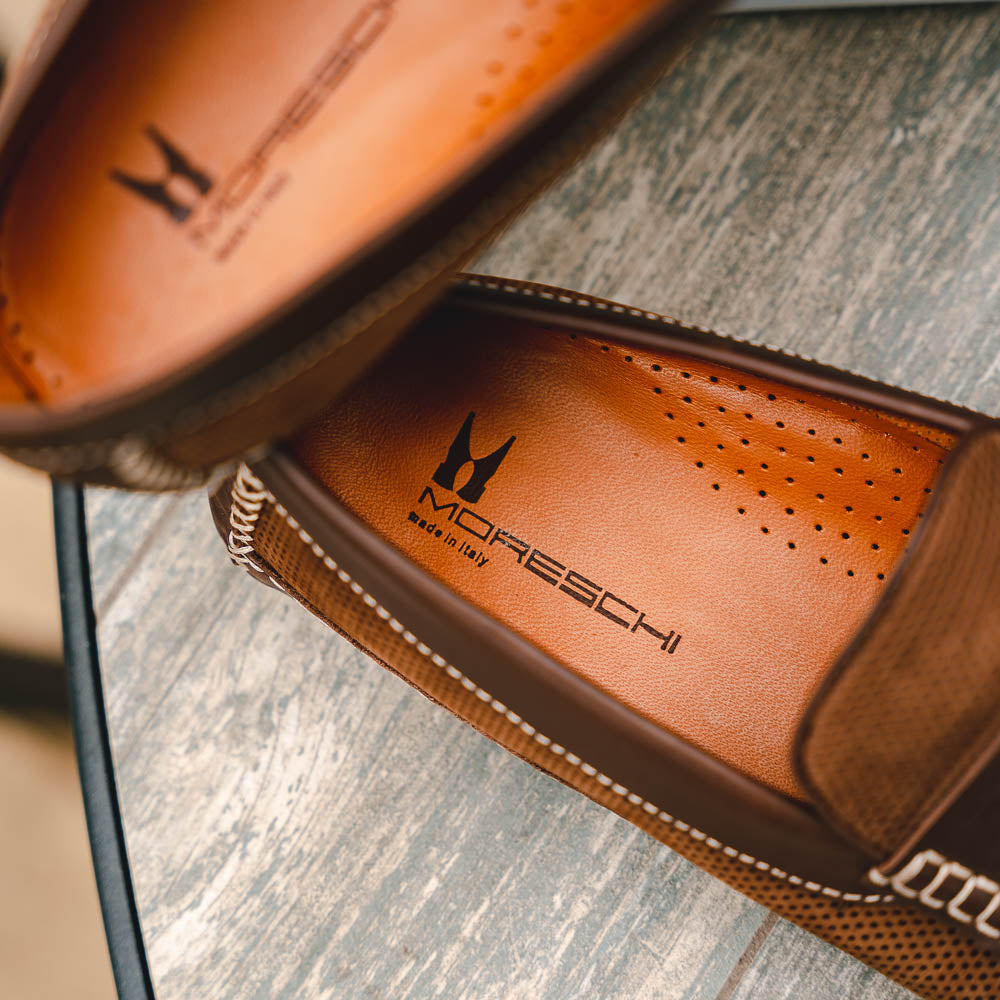 Moreschi Bahamas Perforated Nubuck Driving Loafers Brown