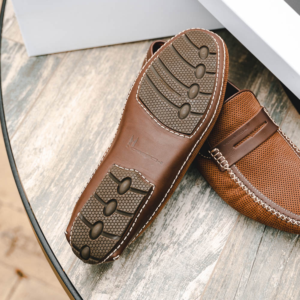 Moreschi Bahamas Perforated Nubuck Driving Loafers Brown