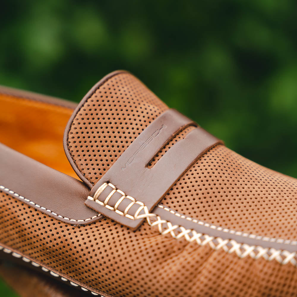 Moreschi Bahamas Perforated Nubuck Driving Loafers Brown