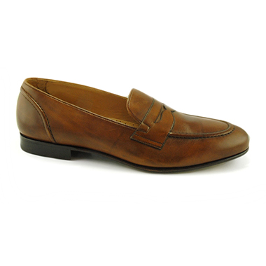 Baker Benjes Whyte Calfskin Penny Loafers Cognac