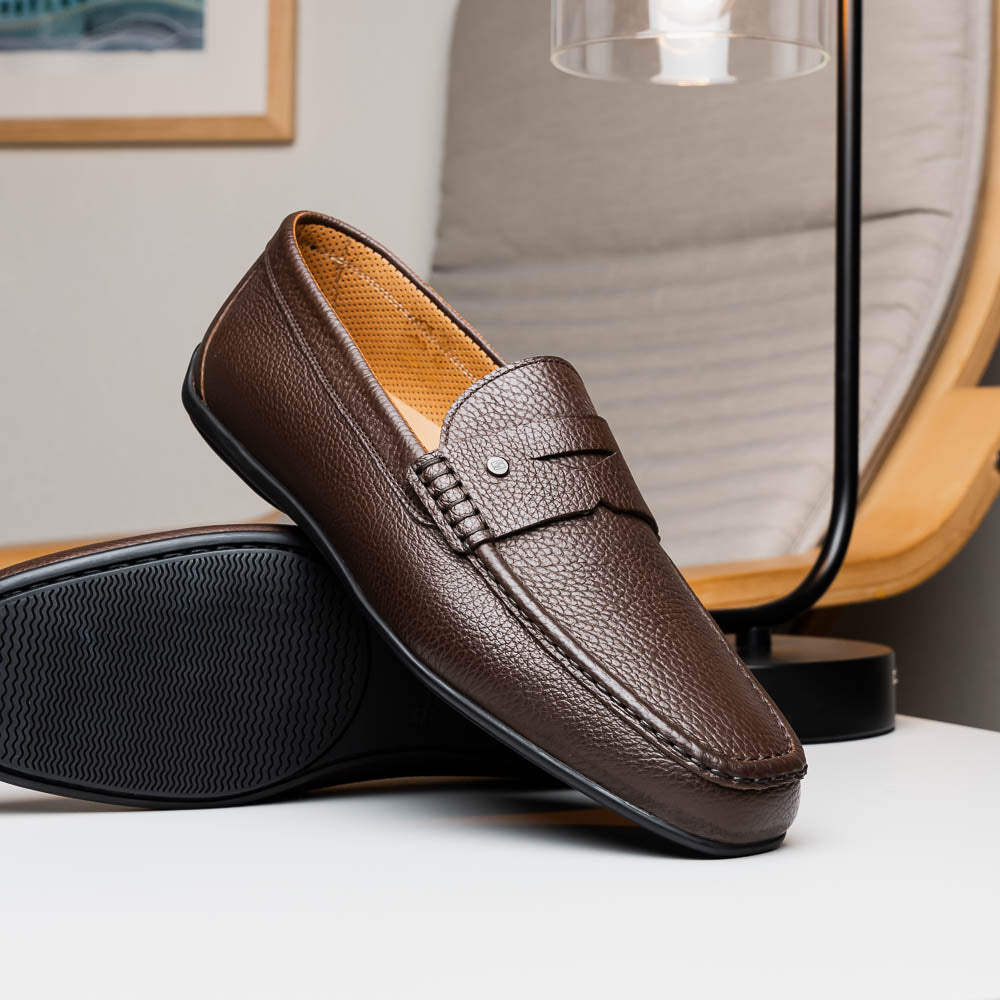 Stemar Bologna Grained Calfskin Loafers Brown