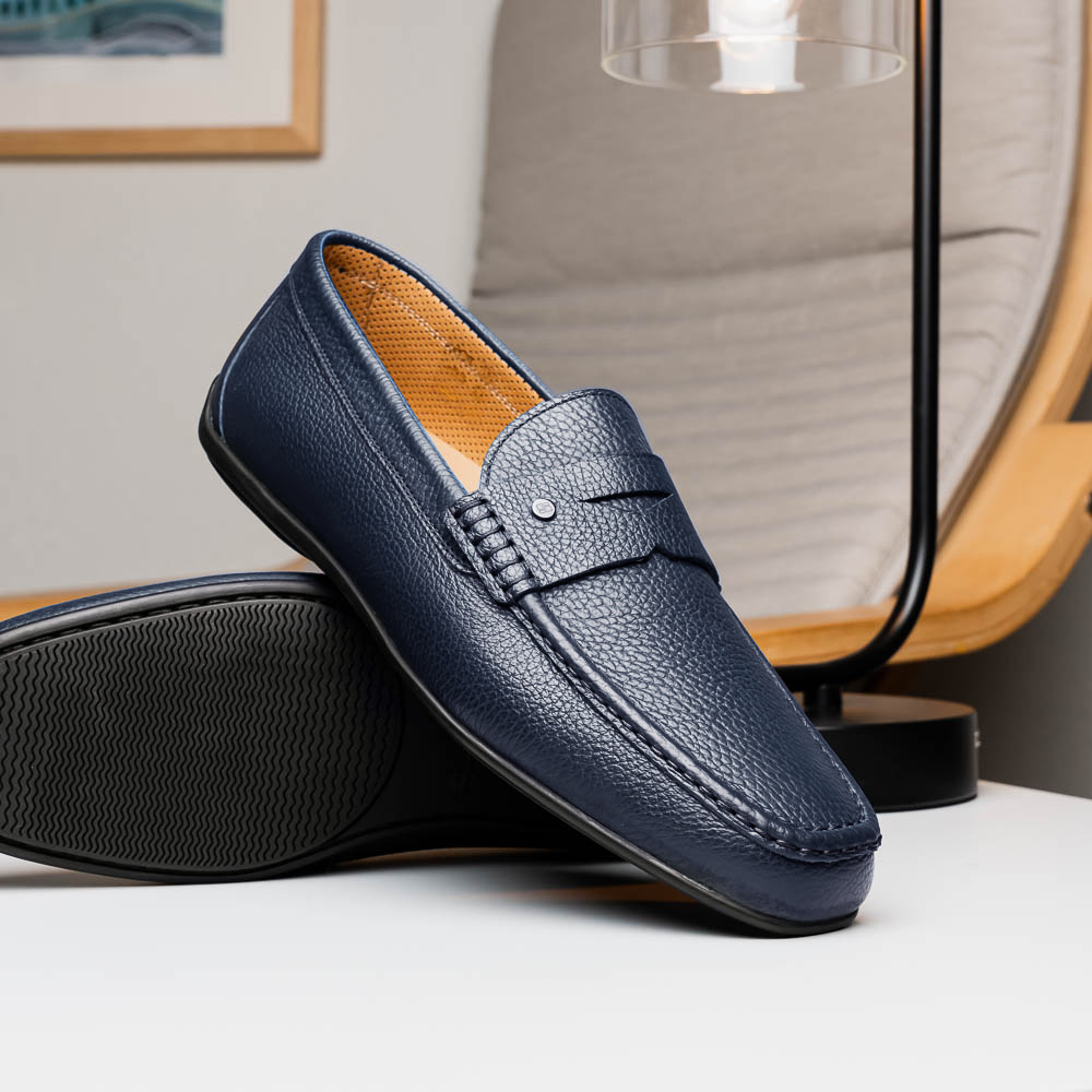 Stemar Bologna Grained Calfskin Loafers Blue
