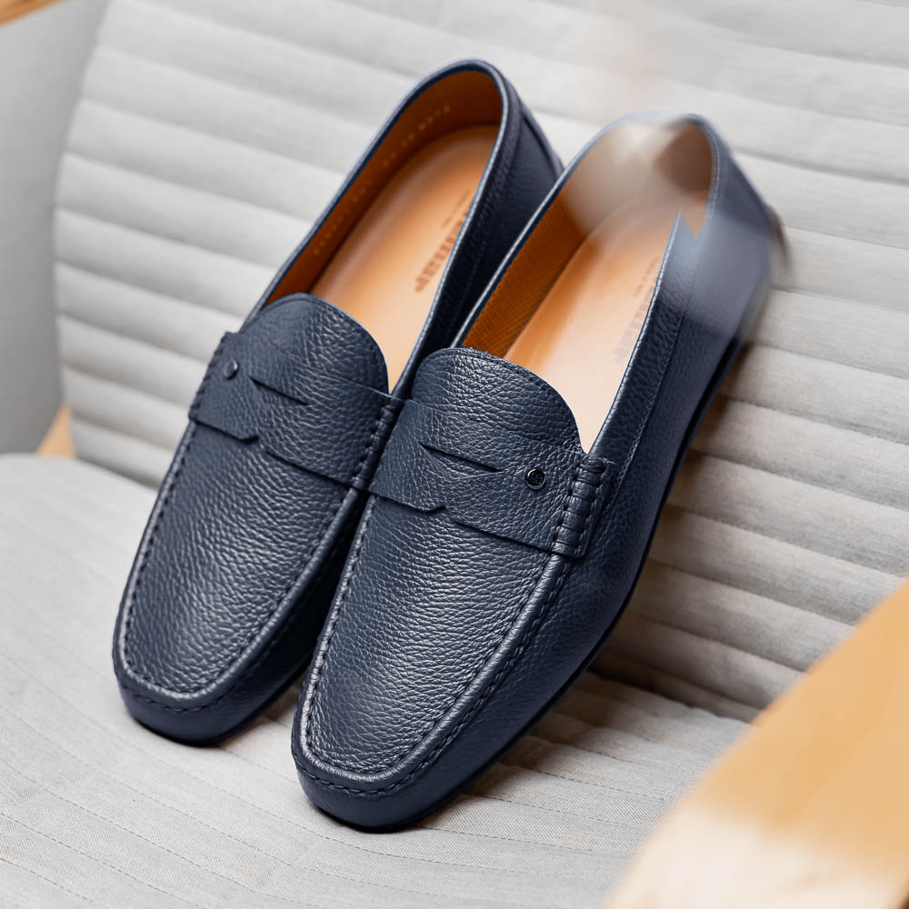 Stemar Bologna Grained Calfskin Loafers Blue