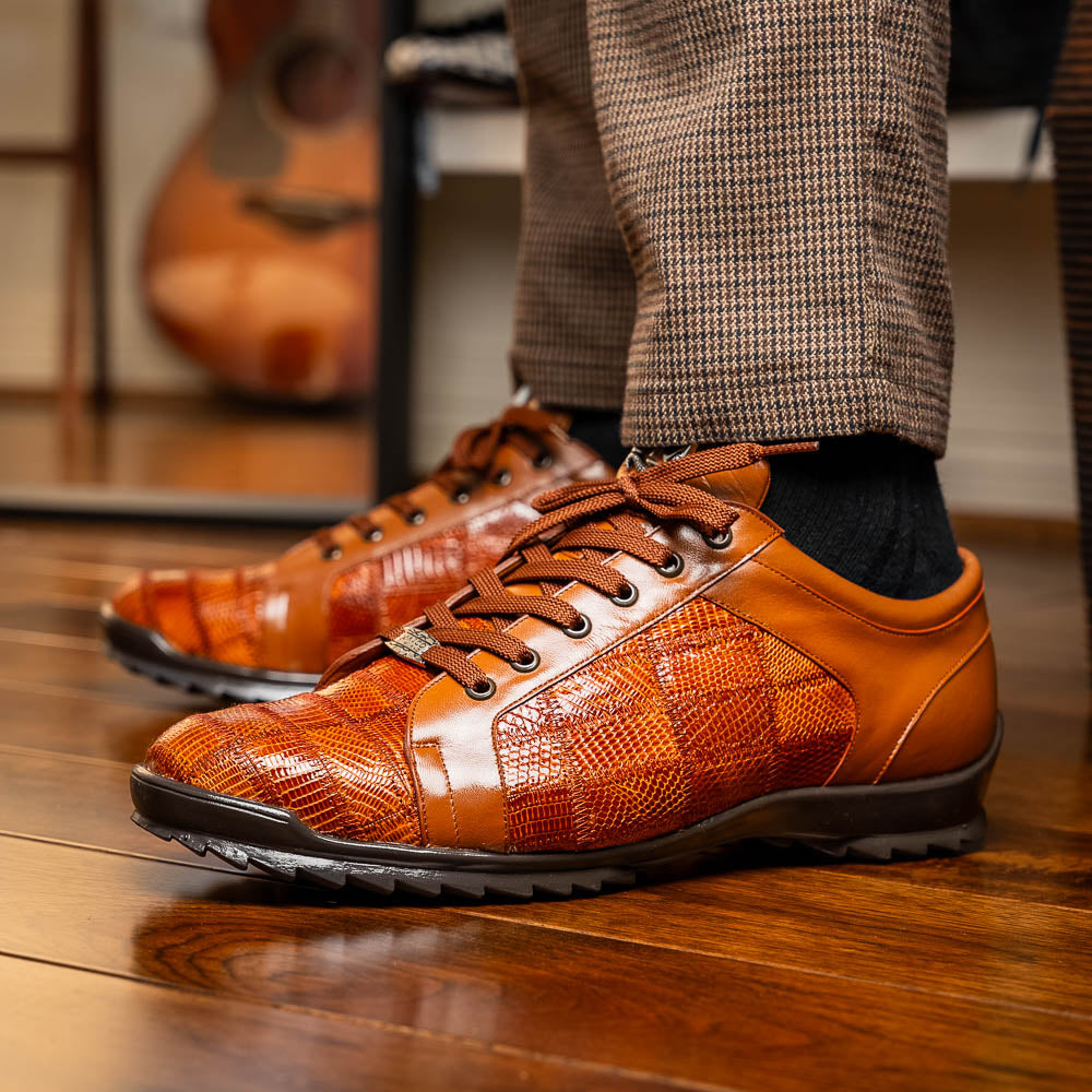 Marco Di Milano Bari Lizard Patchwork Sneakers Cognac