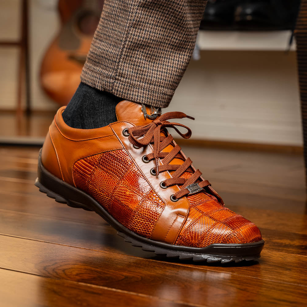 Marco Di Milano Bari Lizard Patchwork Sneakers Cognac