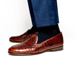 Alan Payne Barney II Crocodile Embossed Loafers Brandy