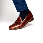 Alan Payne Barney II Crocodile Embossed Loafers Brandy
