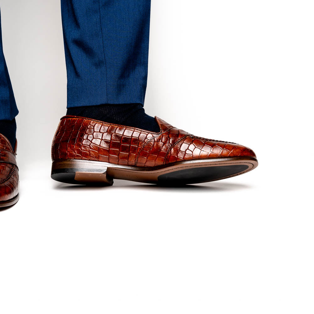 Alan Payne Barney II Crocodile Embossed Loafers Brandy
