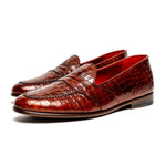 Alan Payne Barney II Crocodile Embossed Loafers Brandy