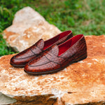 Alan Payne Barney II Crocodile Embossed Loafers Brandy