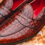 Alan Payne Barney II Crocodile Embossed Loafers Brandy