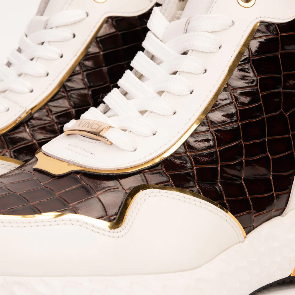 Vinci Leather Bellagio Leather High-Top Sneaker Boot White / Gold