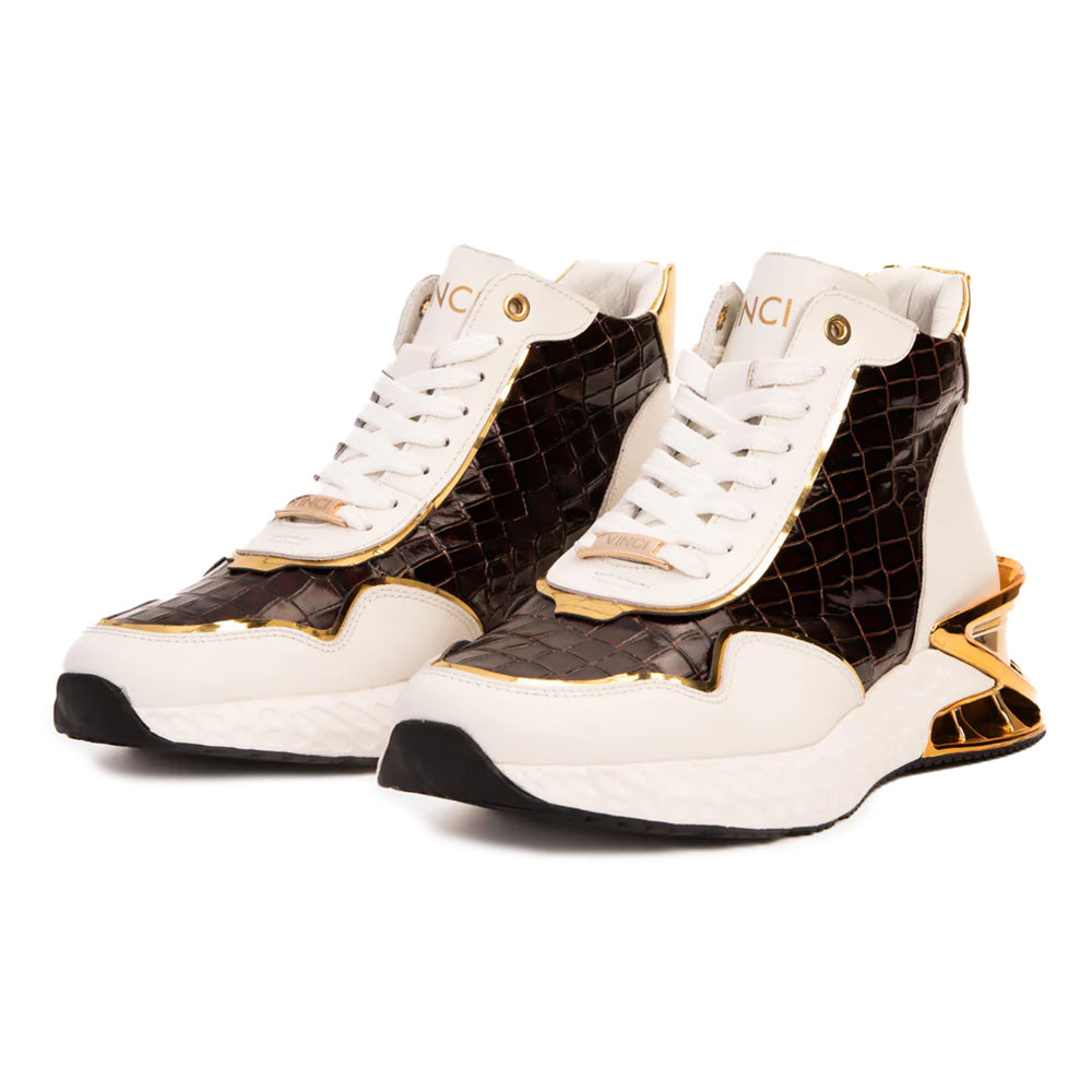 Vinci Leather Bellagio Leather High-Top Sneaker Boot White / Gold