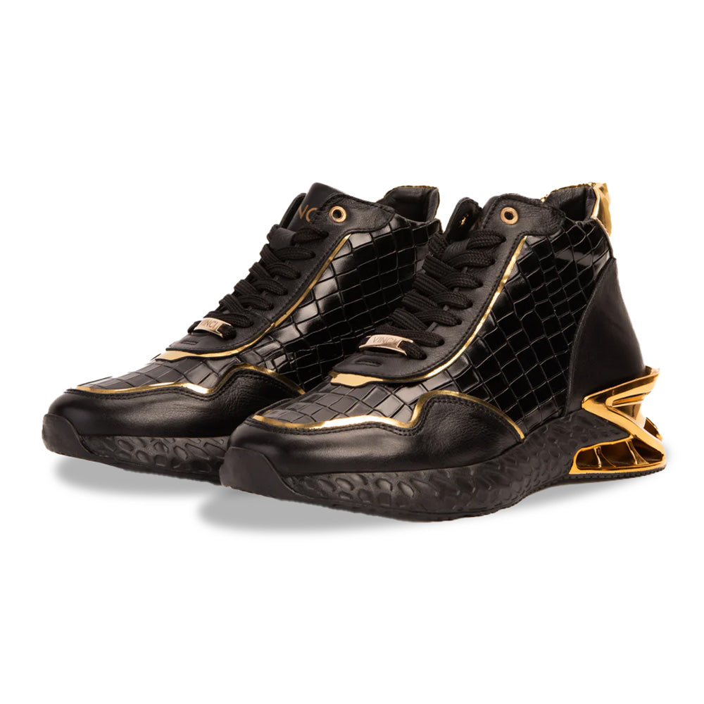 Vinci Leather Bellagio Leather High-Top Sneaker Boot Black / Gold