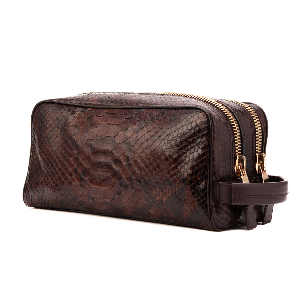Vinci Leather The Belluno Python Leather Men’s Essentials Bag Brown