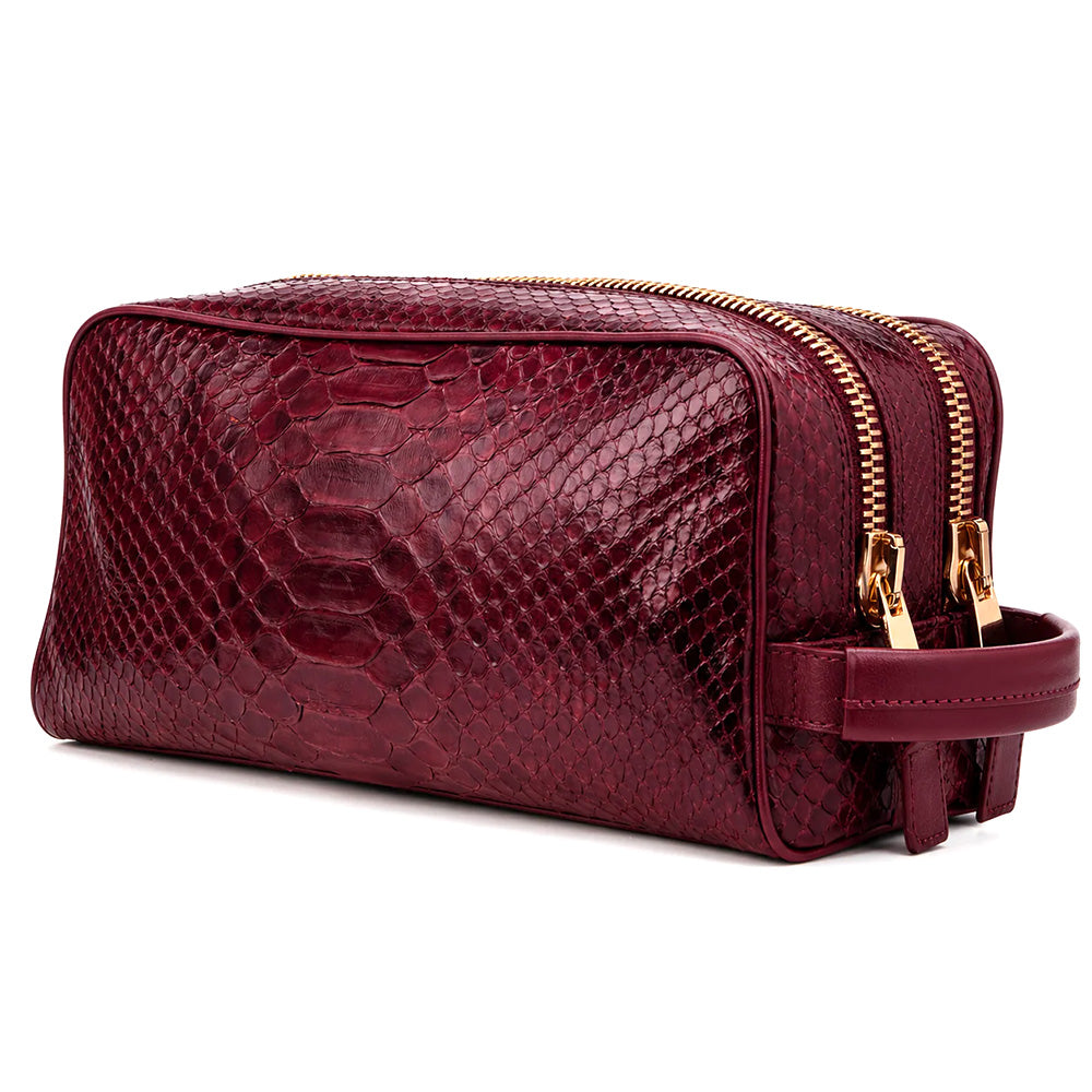 Vinci Leather The Belluno Python Leather Men’s Essentials Bag Burgundy